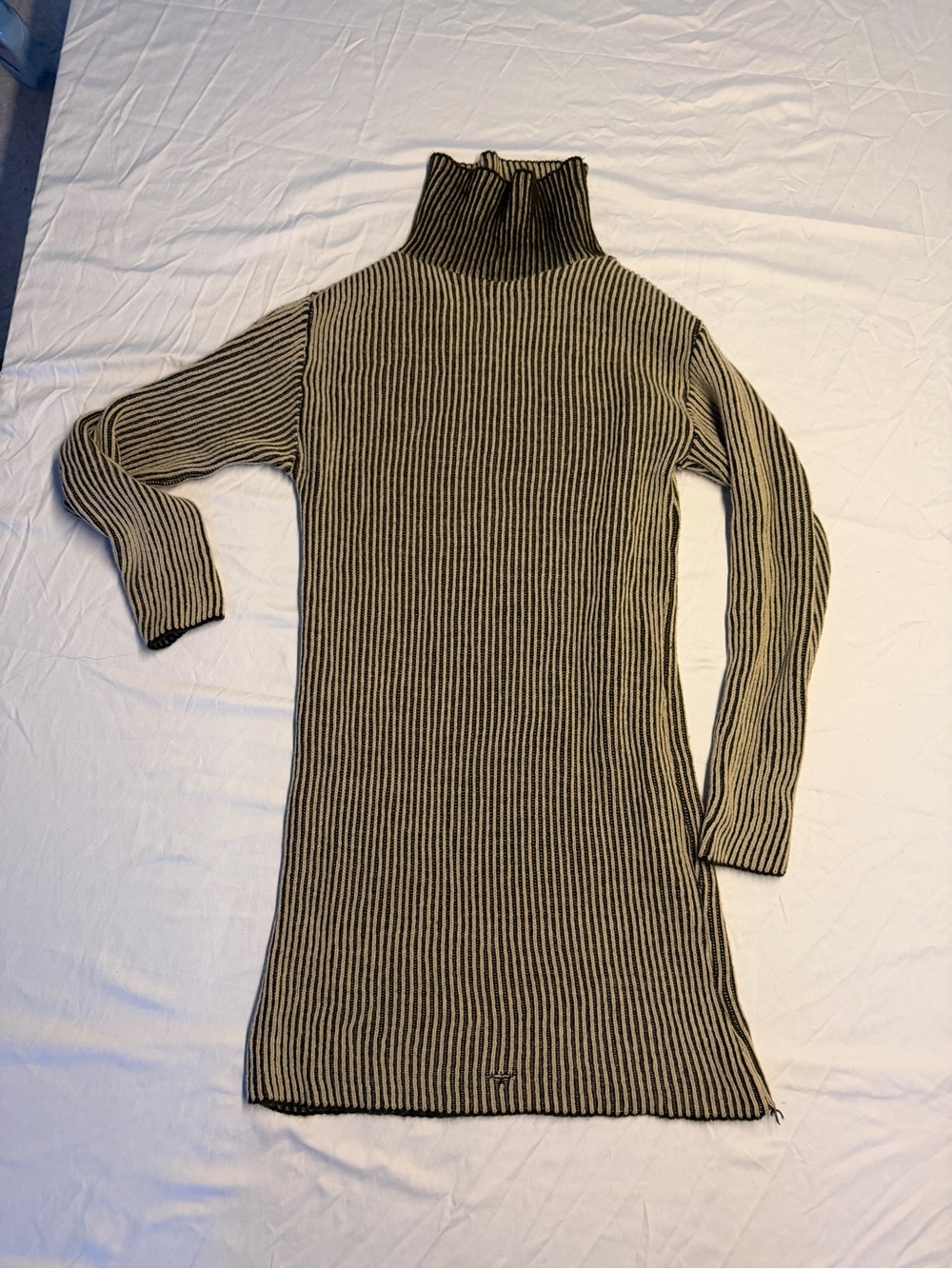 PrettyLittleThing Black and Cream Ribbed Turtleneck Sweater Dress